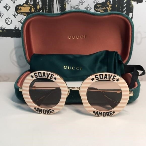 New Authentic Gucci Striped Beige Sunglasses GG0113s 009 main image 7